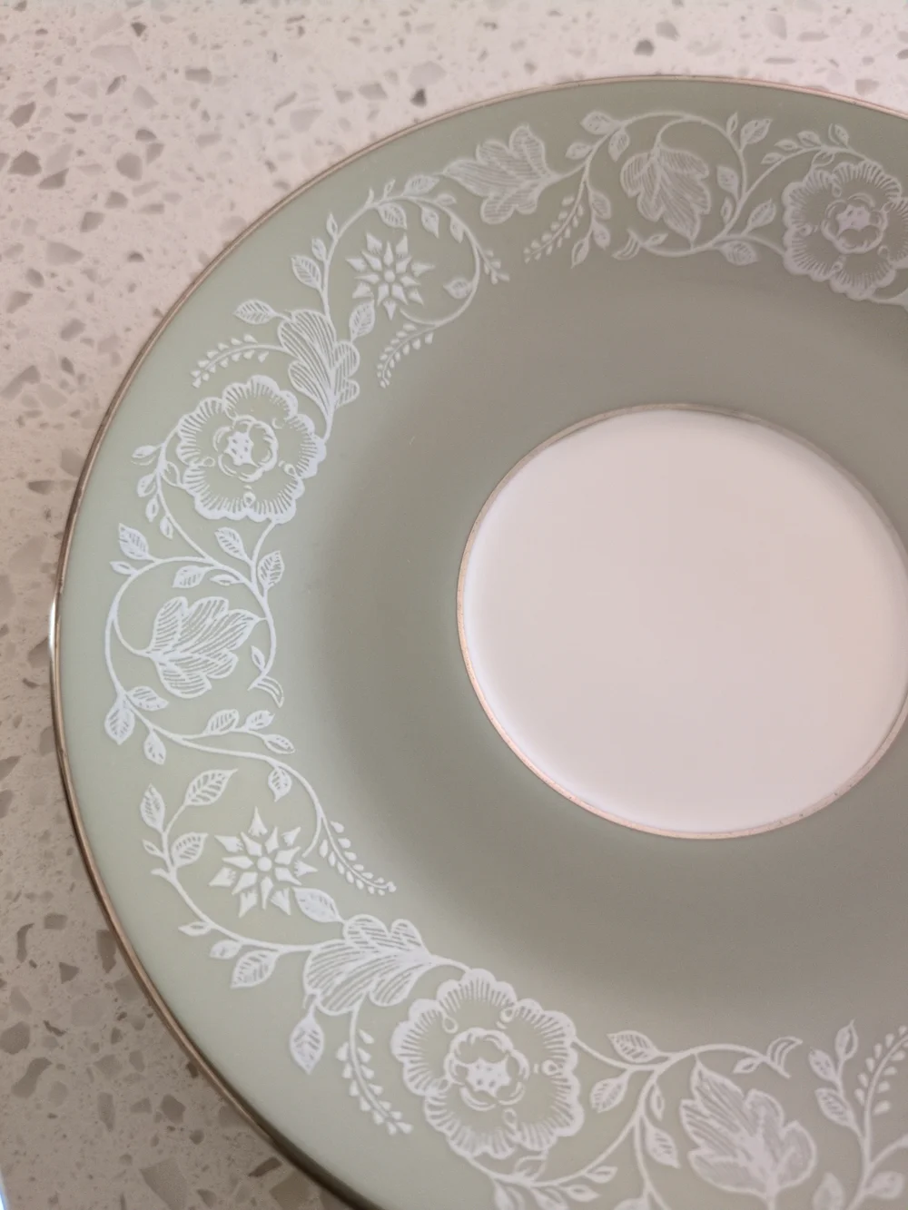 1968 Royal Worcester Made In England Elegant Sage Green Floral Saucer - Set of 7